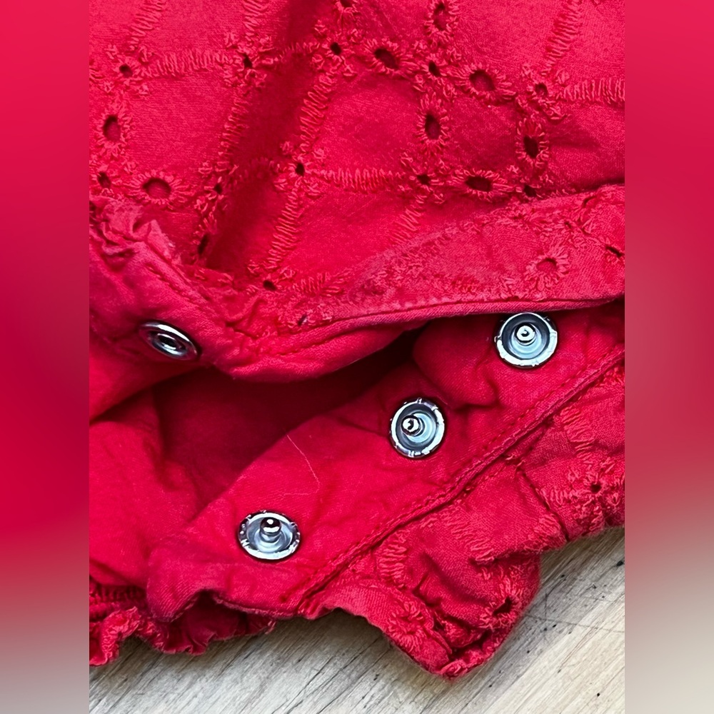 JANIE AND JACK Eyelet Romper Girls 12-18mo Cotton Ruffle Bubble Summer Red - Picture 6 of 7